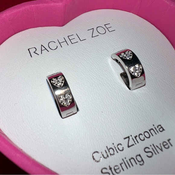 Rachel Zoe Sterling Silver Mini Huggie Hoop Earrings with Heart